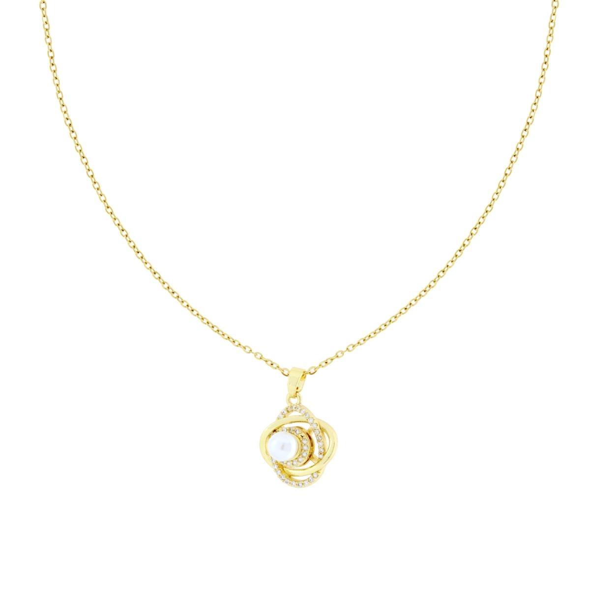 Collana Catena Forzatina Diamantata e Accessorio con Orbite con Crystal Bianchi e Perla Bianca Rotante in ACCIAIO<BR> colore Oro