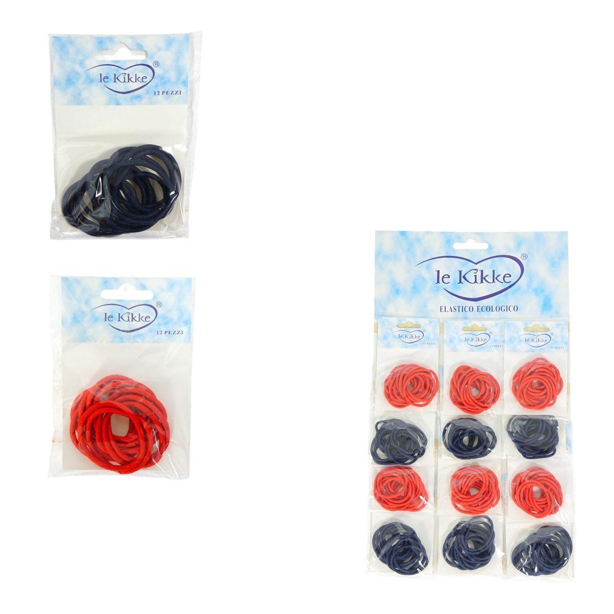 Elastici per capelli in 12 card da 12 pezzi rosso/blu Le Kikke