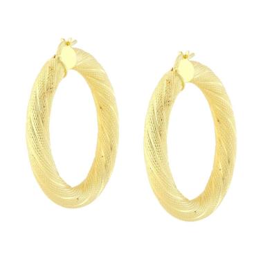 Orecchini a Cerchio Creola mm 34 con Canna Torchon Godronato mm 5 in ARGENTO 925 Galvanica Oro