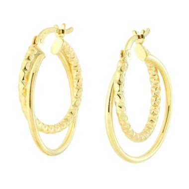 Orecchini Cerchio Doppia Canna Diamantata e Liscia in ARGENTO 925 Galvanica Oro