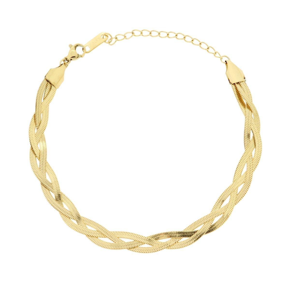 Bracciale Treccia con Catena Magik in ACCIAIO colore Oro<BR>