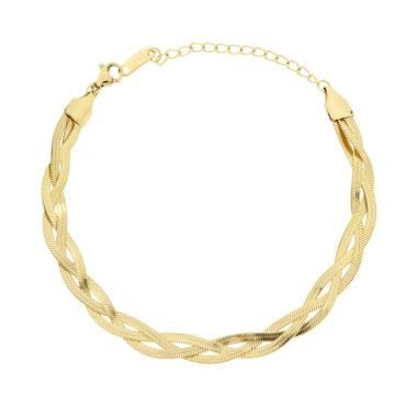 Bracciale Treccia con Catena Magik in ACCIAIO colore Oro<BR>