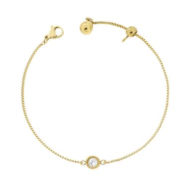 Bracciale Catena Veneziana Diamantata con Punto Luce Crystal Bianco in ACCIAIO colore Oro<BR>