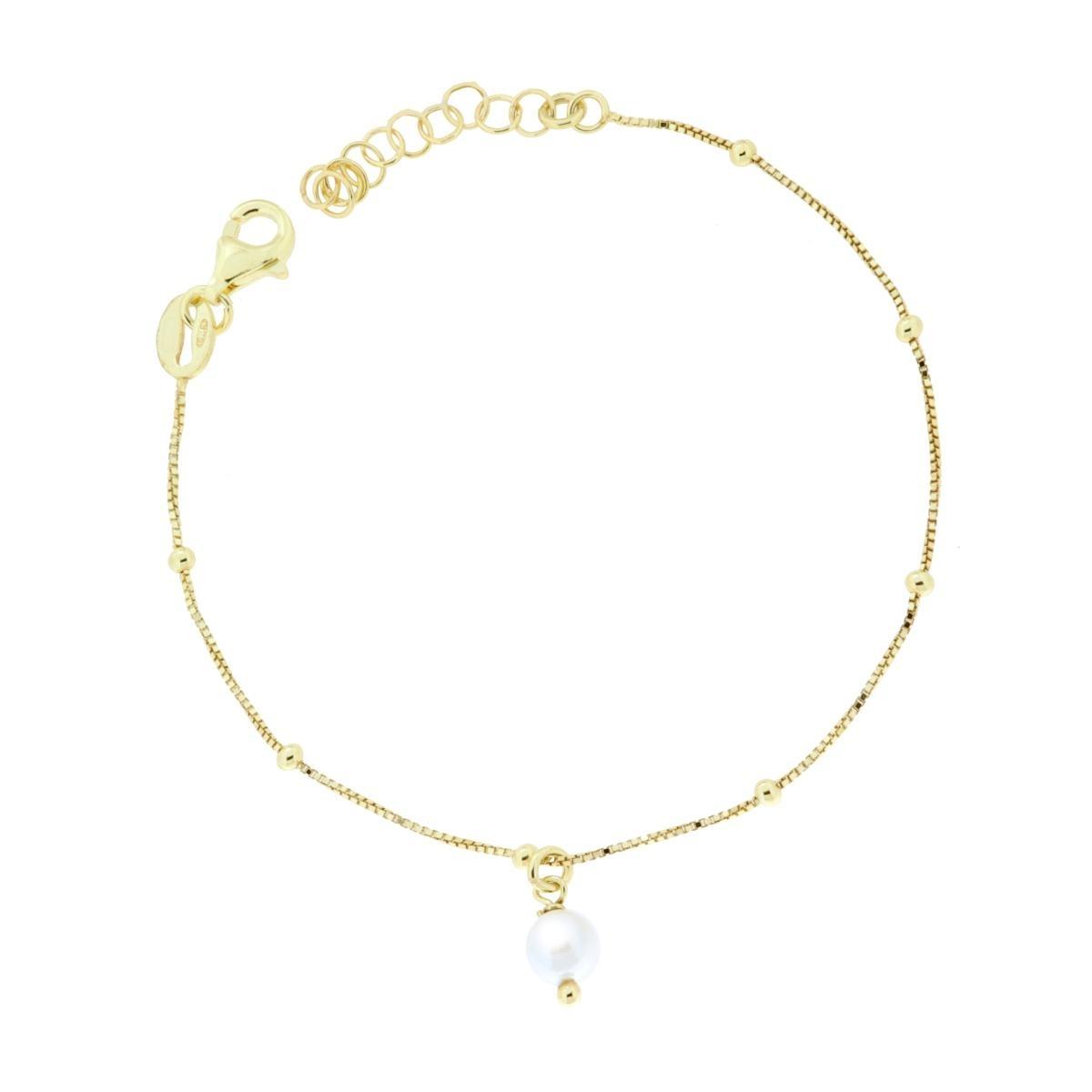 Bracciale Catena Veneziana Diamantata con Perla pendente in ARGENTO 925 Galvanica Oro<BR>