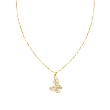 Collana Catena Forzatina con Farfalla e Cubic Zirconia Bianchi in ACCIAIO e OTTONE colore Oro