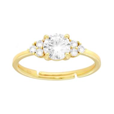 Anello Trilogy con Cubic Zirconia Bianchi in ARGENTO 925 Galvanica Oro
