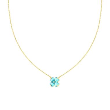 Collana Catena Forzatina Diamantata con Quadrifoglio Cubic Zirconia Acquamarina Verde in ARGENTO 925 Galvanica Oro