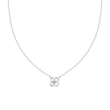 Collana Catena Forzatina Diamantata con Punto Luce Quadrifoglio Cubic Zirconia Bianco in ARGENTO 925 Galvanica Rodio<BR>