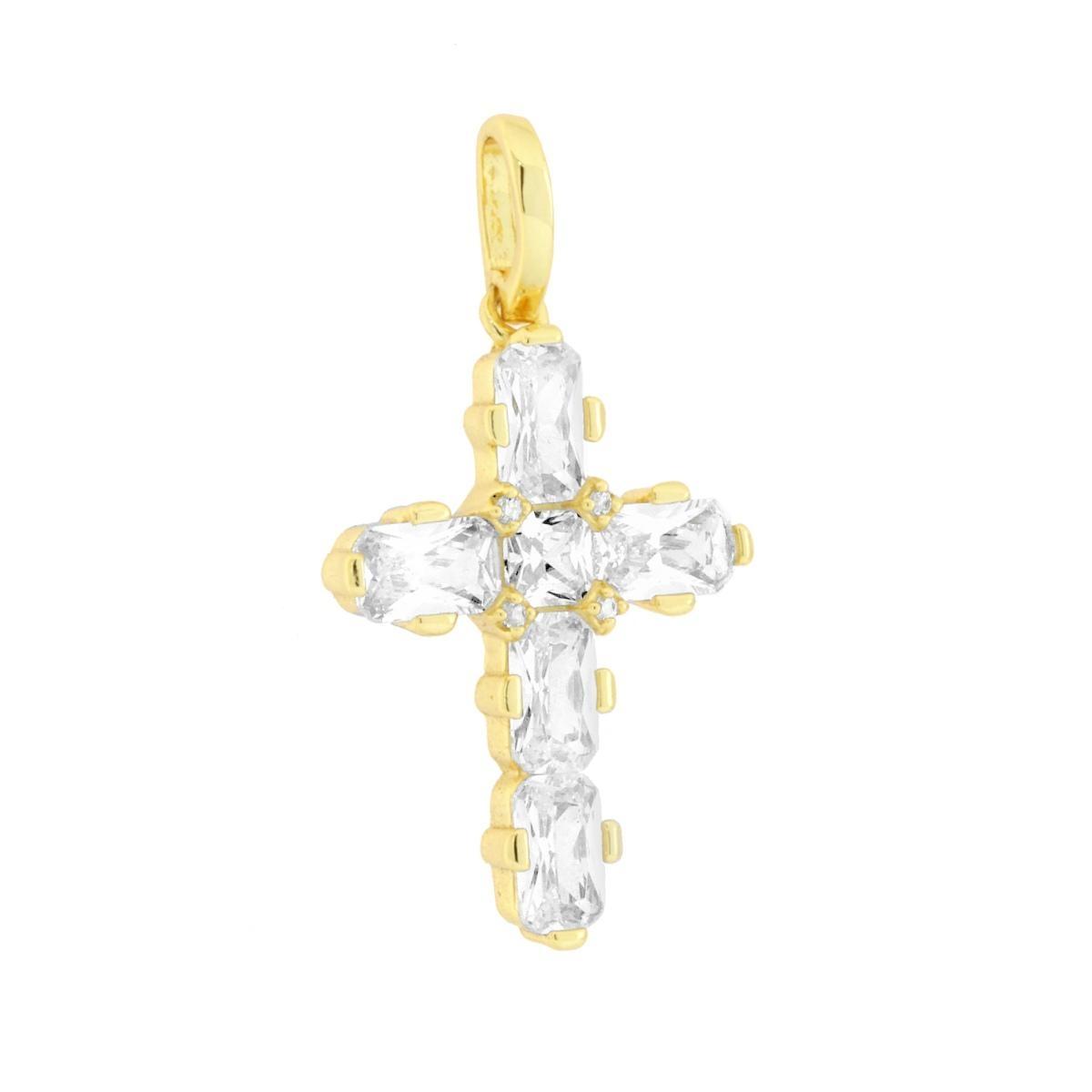 Ciondolo Croce con Cubic Zirconia Bianchi in ARGENTO 925 Galvanica Oro<BR>