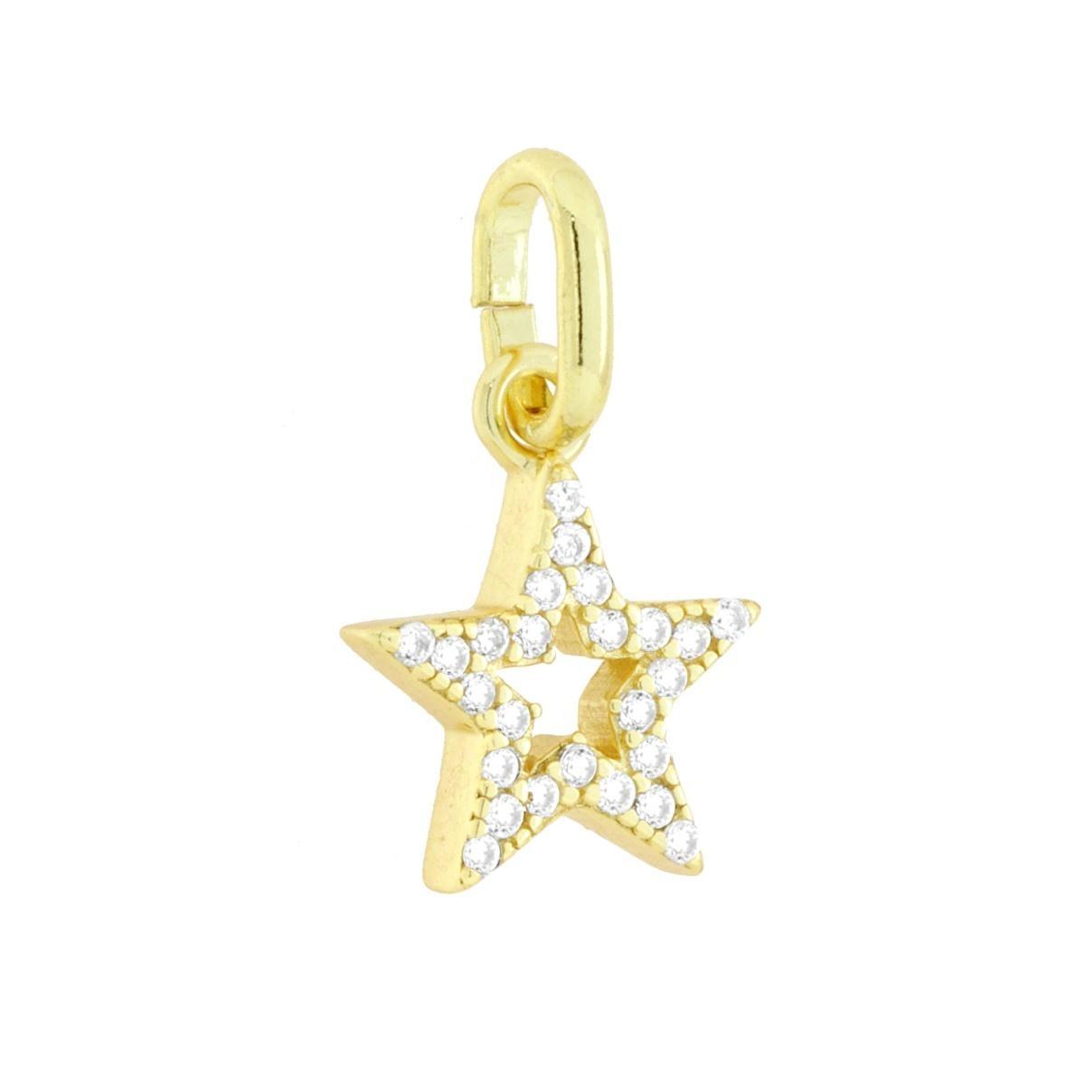 Ciondolo Stella con Cubic Zirconia Bianchi in ARGENTO 925 Galvanica Oro<BR>