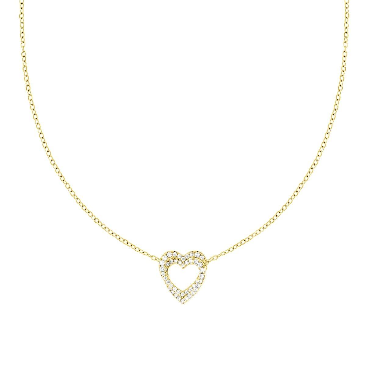 Collana Catena Forzatina Diamantata con Cuori incrociati e Crystal Bianchi in ACCIAIO e OTTONE colore Oro