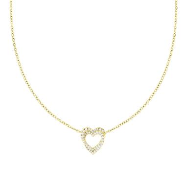 Collana Catena Forzatina Diamantata con Cuori incrociati e Crystal Bianchi in ACCIAIO e OTTONE colore Oro