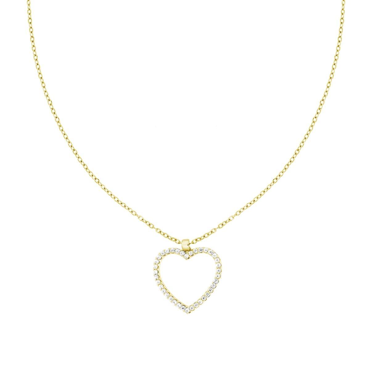 Collana Catena Forzatina Diamantata con Cuore e Crystal Bianchi in ACCIAIO e OTTONE colore Oro