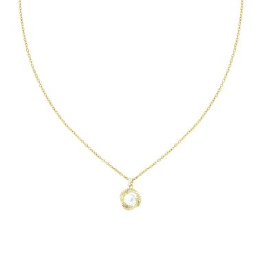 Collana Catena Forzatina Diamantata con Perla contornata da Crystal Bianchi in ACCIAIO