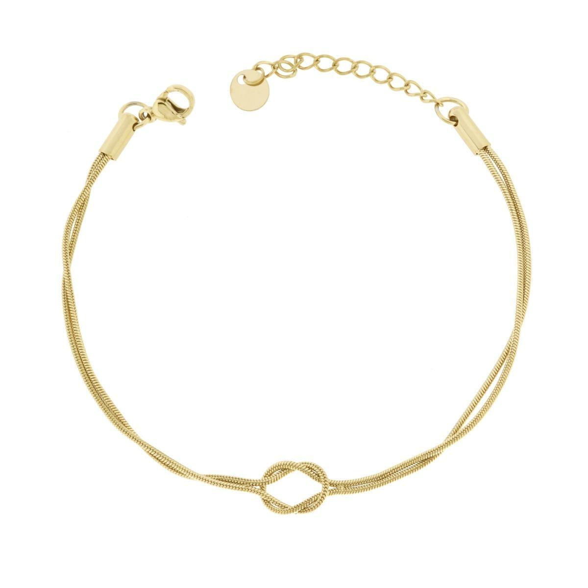 Bracciale due fili Catena Coda di Topo con Nodo in ACCIAIO colore Oro<BR>