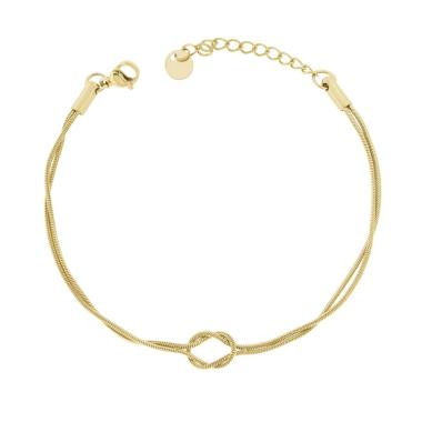 Bracciale due fili Catena Coda di Topo con Nodo in ACCIAIO colore Oro<BR>
