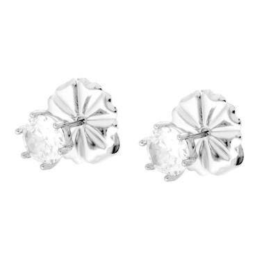 Orecchini Punto Luce Crystal Bianco mm 6 in ACCIAIO<BR>