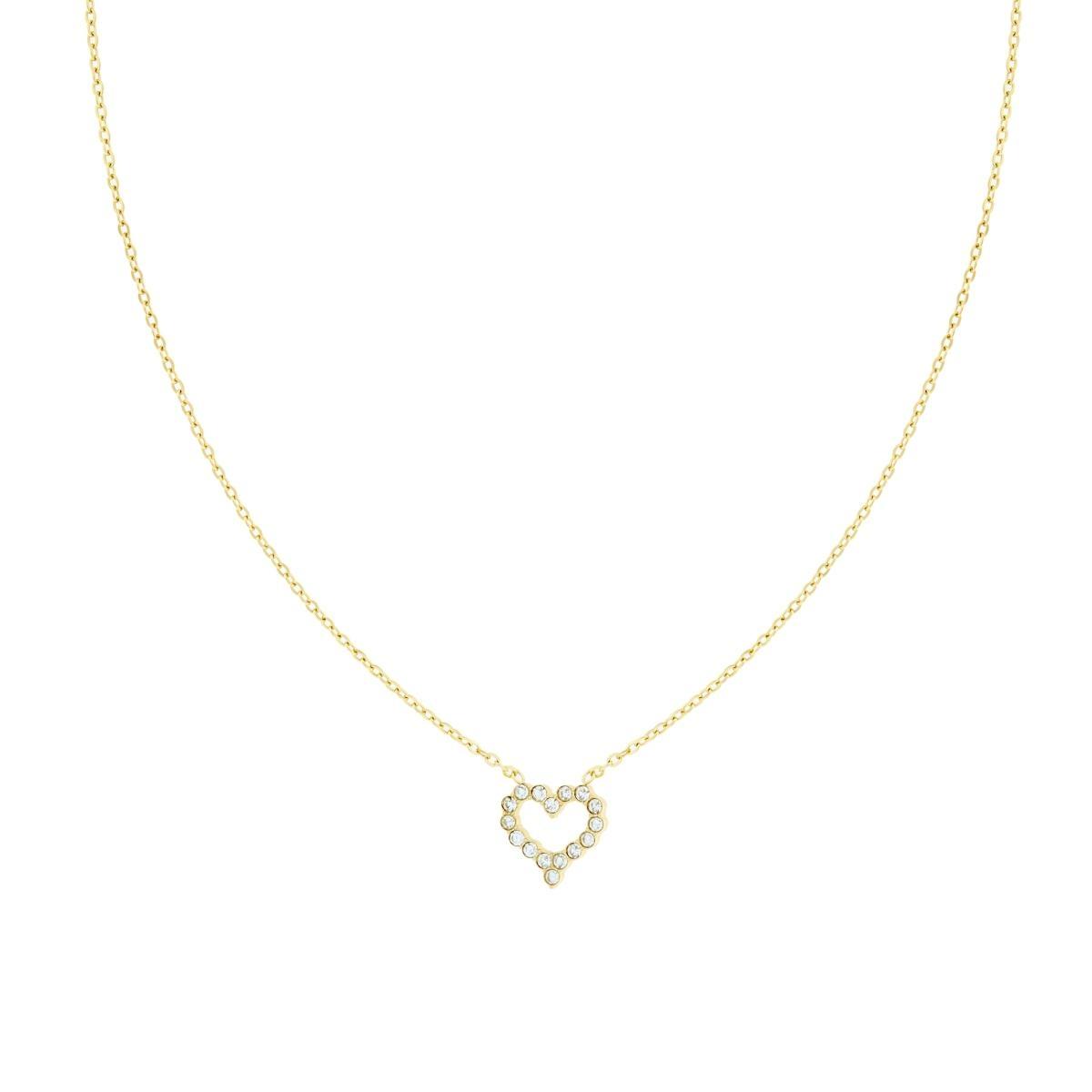 Collana Catena Forzatina Diamantata con Cuore e Crystal Bianchi in ACCIAIO colore Oro