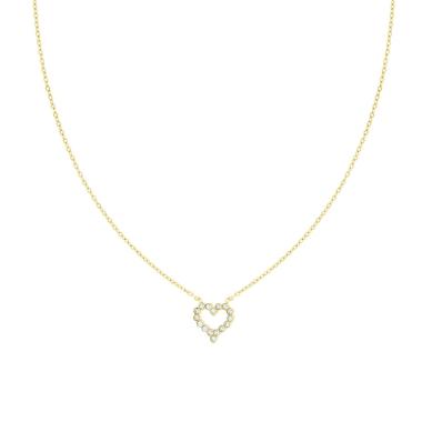 Collana Catena Forzatina Diamantata con Cuore e Crystal Bianchi in ACCIAIO colore Oro