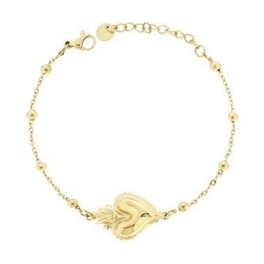 Bracciale Catena Forzatina Diamantata con Cuore Votivo in ACCIAIO colore Oro<BR>