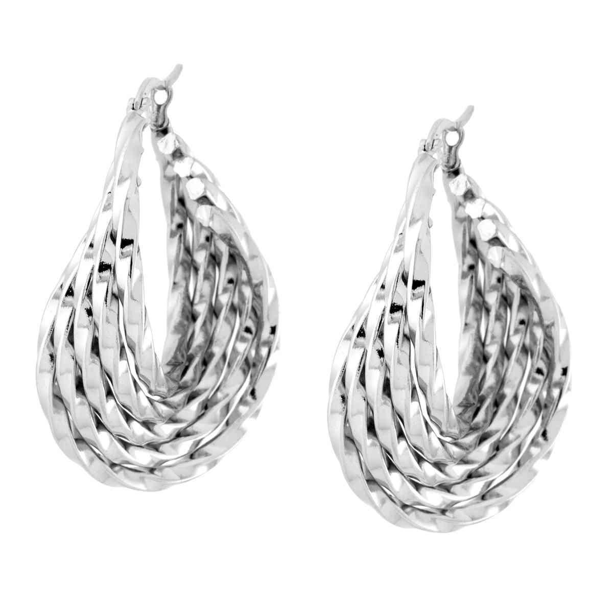 Orecchini Cerchio multicanna Torchon Diamantato in ACCIAIO<BR>