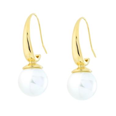 Orecchini ad Amo con Perla Bianca in ACCIAIO colore Oro