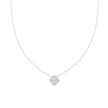 Collana Catena Forzatina Diamantata e Cuscino Quadrato con Crystal Bianchi in ACCIAIO<BR>