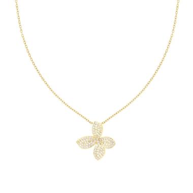 Collana Catena Forzatina Diamantata con Fiore e Crystal Bianchi in ACCIAIO colore Oro