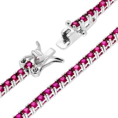 Bracciale Tennis Griffe cm 16,5 con Zirconi mm 2 Rosso Rubino in ARGENTO 925 Galvanica Rodio