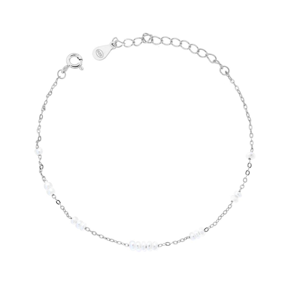 Bracciale Catena Forzatina Diamantata con Perle in ARGENTO 925 Galvanica Rodio<BR>