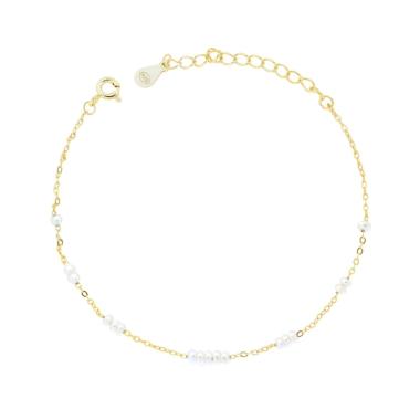 Bracciale Catena Forzatina Diamantata con Perle in ARGENTO 925 Galvanica Oro