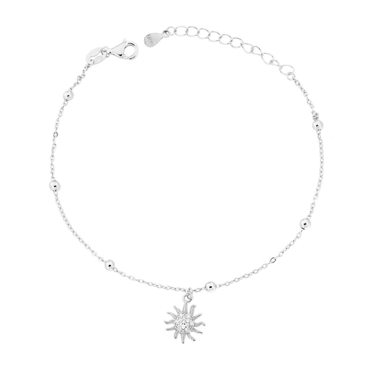 Bracciale Catena Forzatina Diamantata con Sole e Cubic Zirconia Bianchi in ARGENTO 925 Galvanica Rodio<BR>
