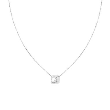 Collana Catena Veneziana Diamantata con Punto Luce Quadrato Carre Bianco contornato da Cubic Zirconia Bianchi in ARGENTO 925 Galvanica Rodio<BR>