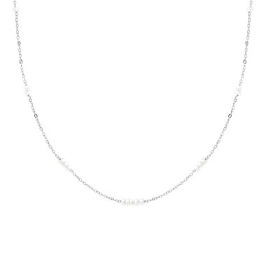 Collana Catena Forzatina Diamantata con Perle in ARGENTO 925 Galvanica Rodio