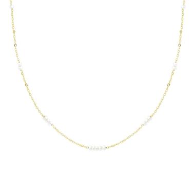 Collana Catena Forzatina Diamantata con Perle in ARGENTO 925 Galvanica Oro