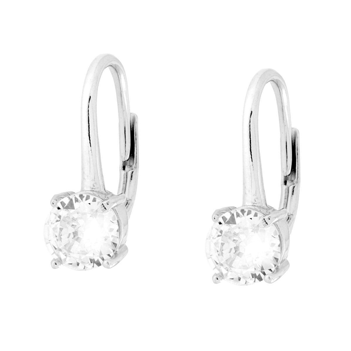 Orecchini Monachella Punto Luce Cubic Zirconia Bianco mm 6 in ARGENTO 925 Galvanica Rodio<BR>