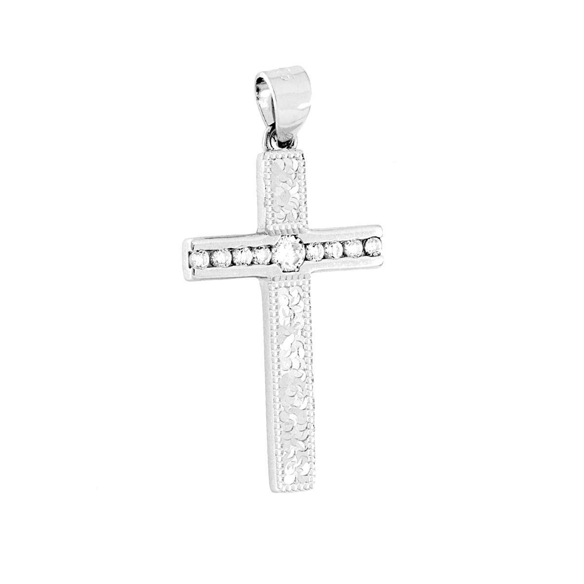 Ciondolo Croce con Cubic Zirconia Bianchi in ARGENTO 925 Galvanica Rodio
