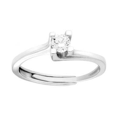 Anello Solitario con Cubic Zirconia Bianco mm 4 in ARGENTO 925 Galvanica Rodio<BR>