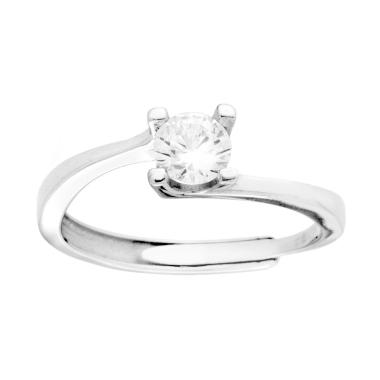 Anello Solitario con Cubic Zirconia Bianco mm 5 in ARGENTO 925 Galvanica Rodio<BR>