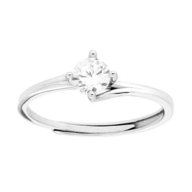 Anello Solitario con Cubic Zirconia Bianco mm 5 in ARGENTO 925 Galvanica Rodio<BR>