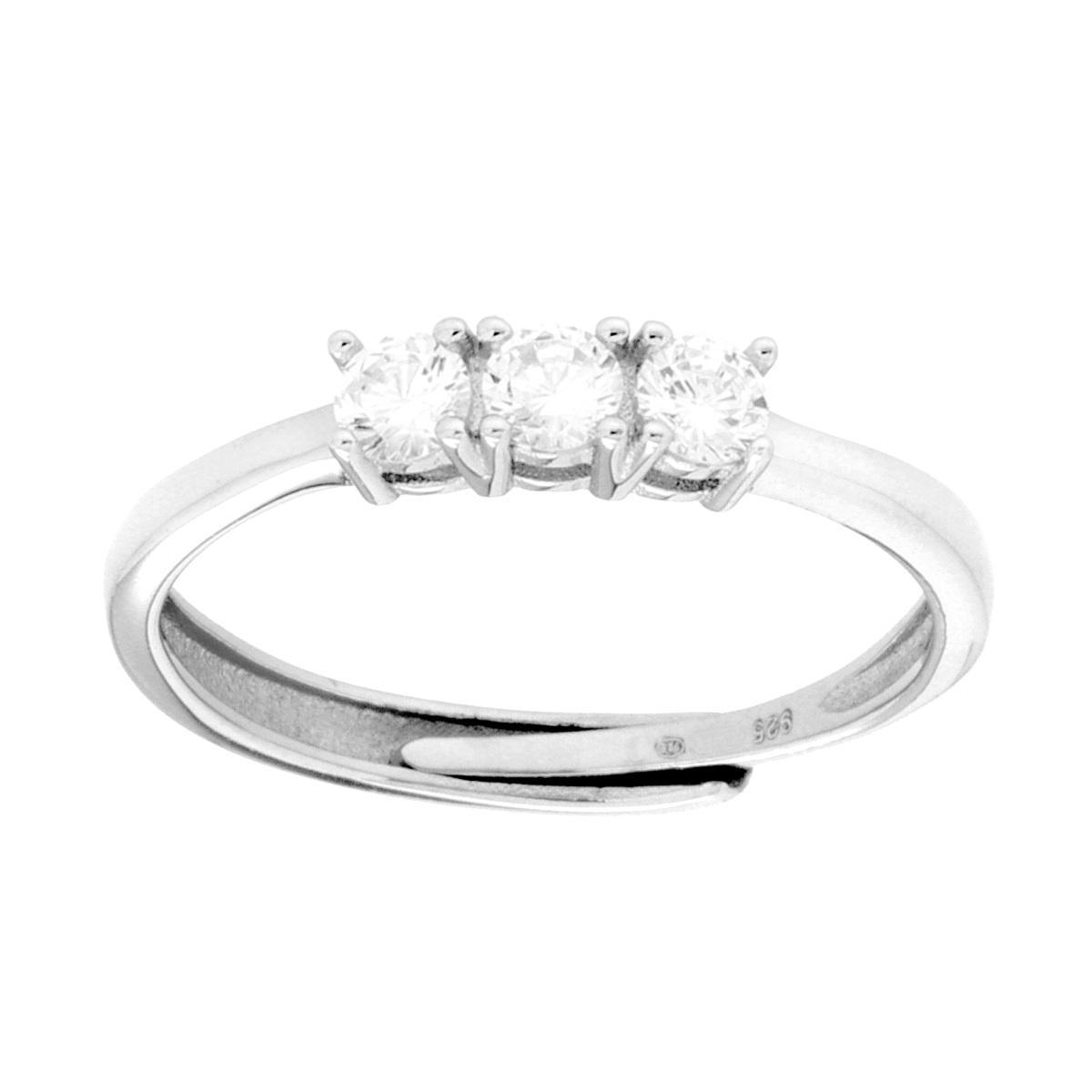 Anello Trilogy con Cubic Zirconia Bianchi mm 3 in ARGENTO 925 Galvanica Rodio<BR>