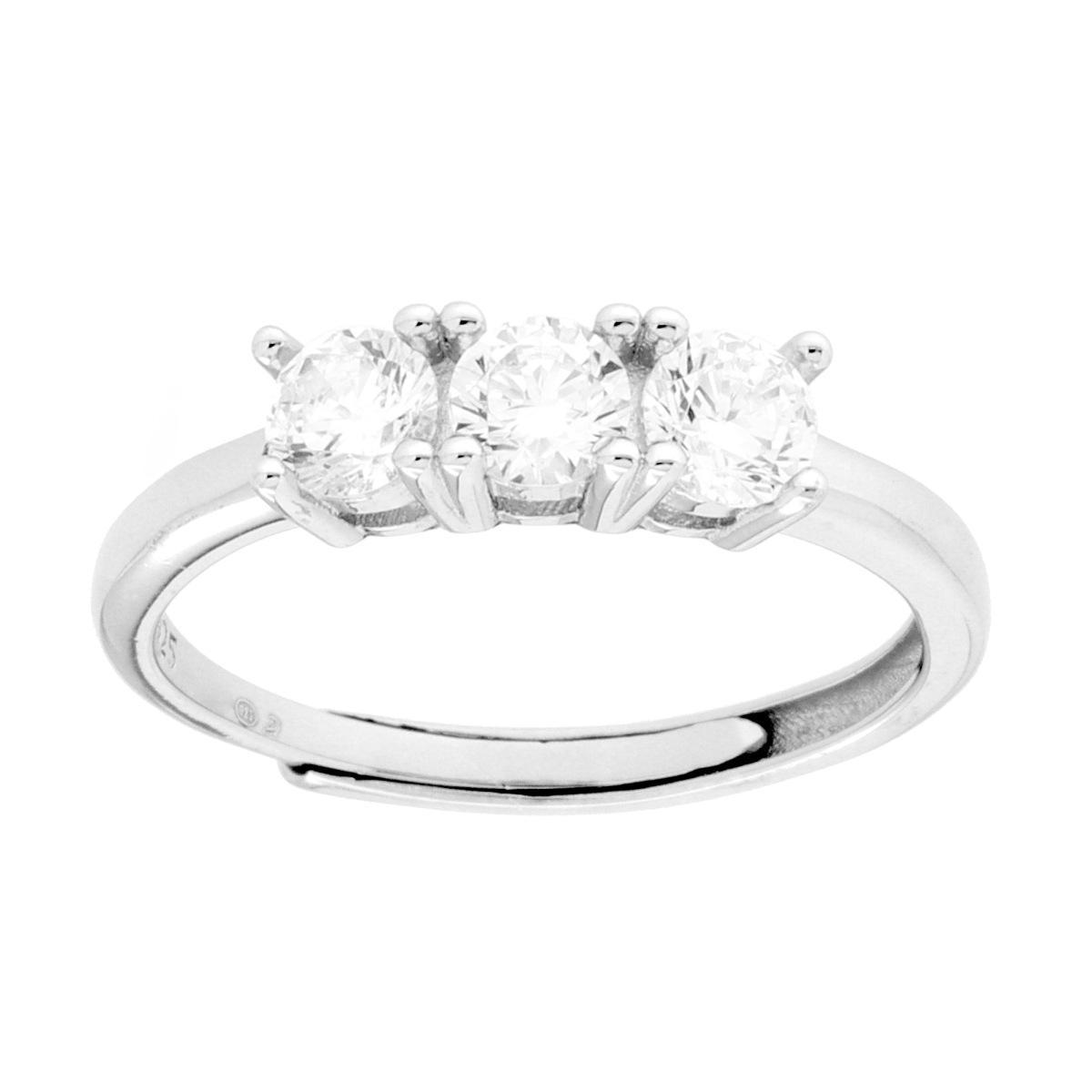 Anello Trilogy con Cubic Zirconia Bianchi mm 4 in ARGENTO 925 Galvanica Rodio<BR>