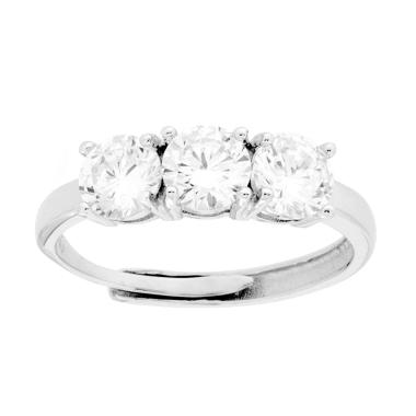 Anello Trilogy con Cubic Zirconia Bianchi mm 5 in ARGENTO 925 Galvanica Rodio<BR>