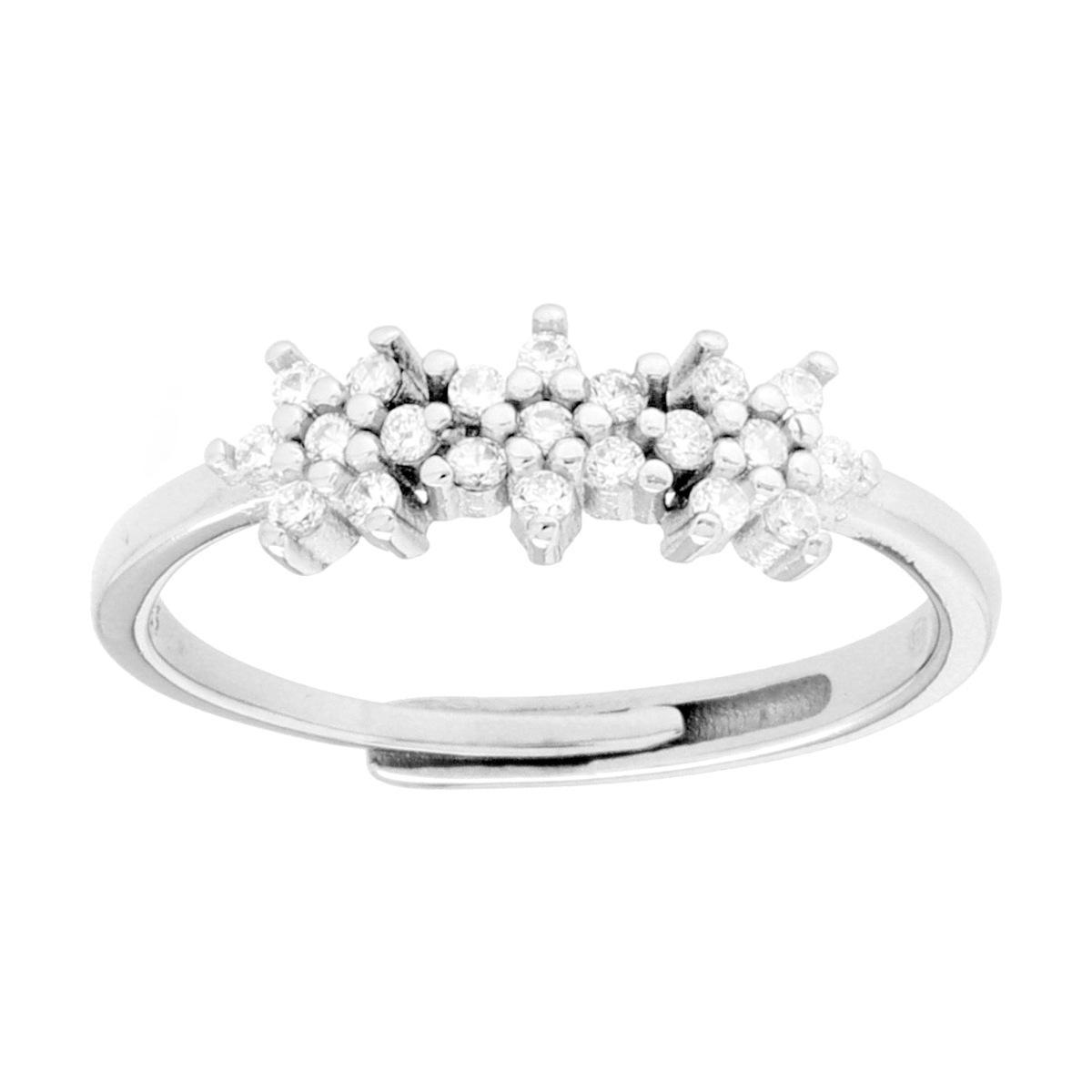 Anello Trilogy Fiori con Cubic Zirconia Bianchi in ARGENTO 925 Galvanica Rodio<BR>