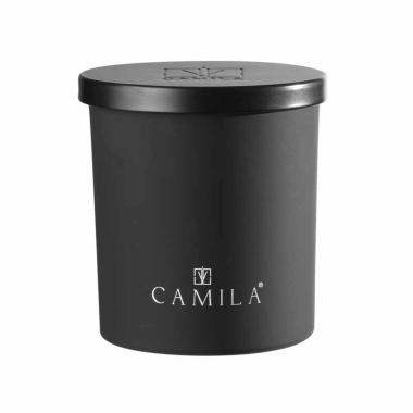 Candela profumata Capri Lux 140 gr. nero opaco liquirizia  7,5 x h.8 cm Camila<BR>