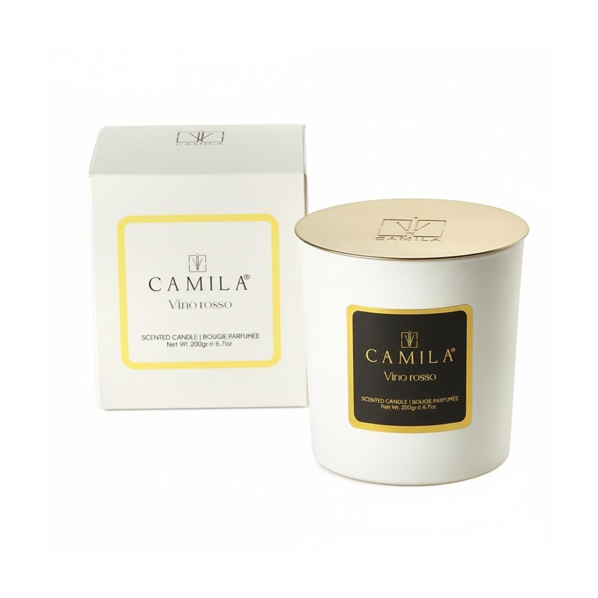 Candela profumata 200 gr d.9 x h.9 cm bianco fragranza vino rosso Camilia