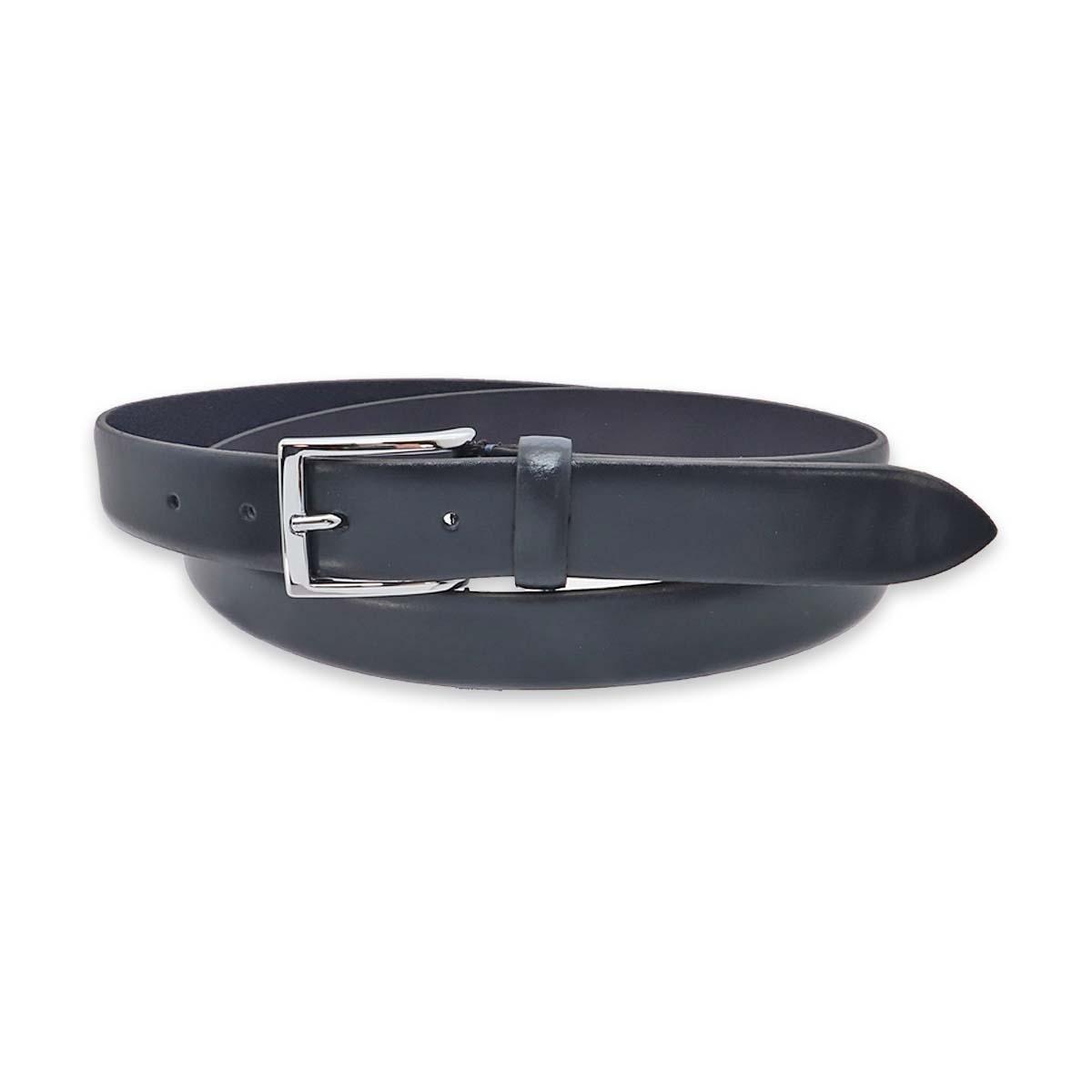 Cintura uomo made in italy in pelle box senza cuciture fibbia argento 30mm