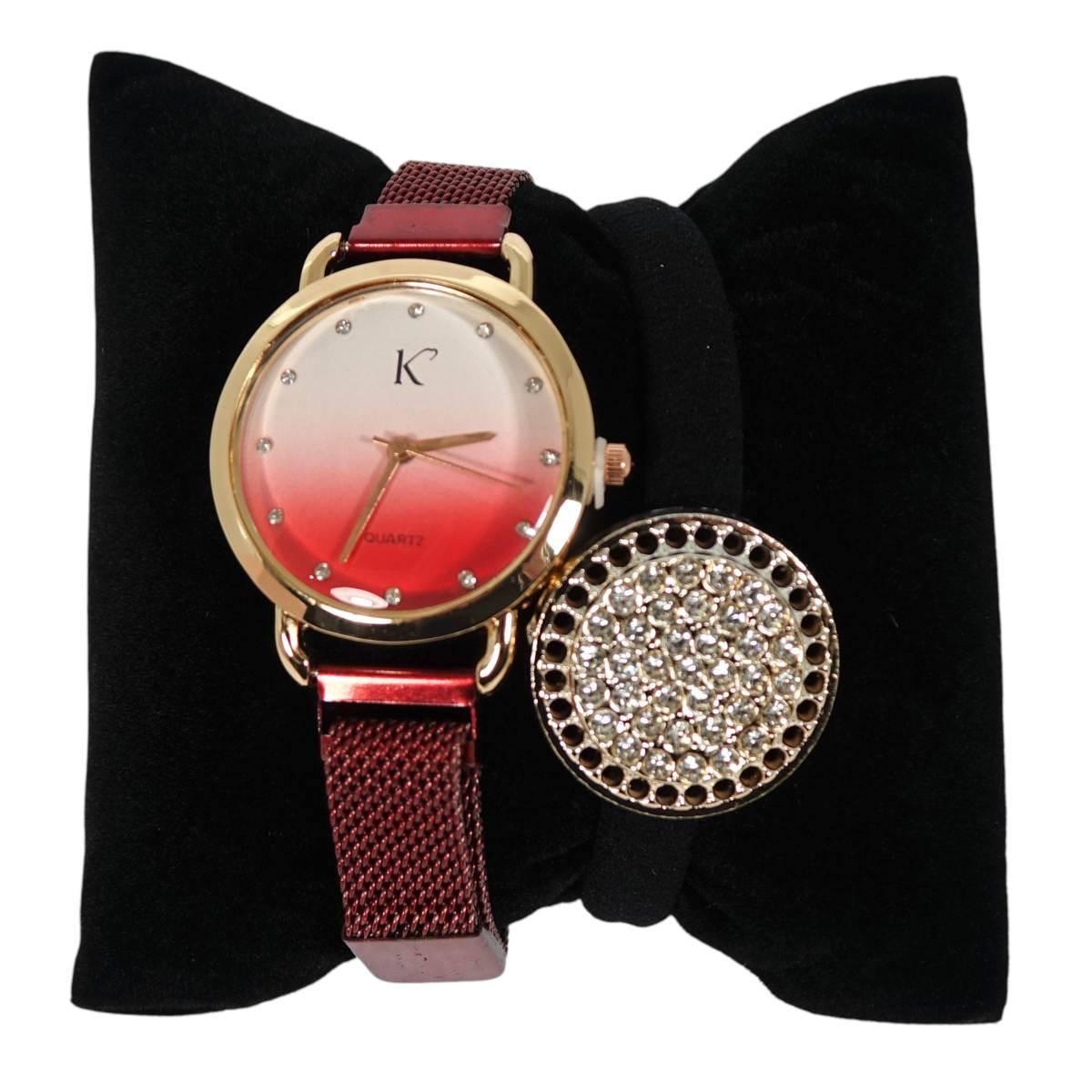 Orologio da polso analogico donna con cinturino in metallo ed elastico fermacoda con brillantini Le Kikke