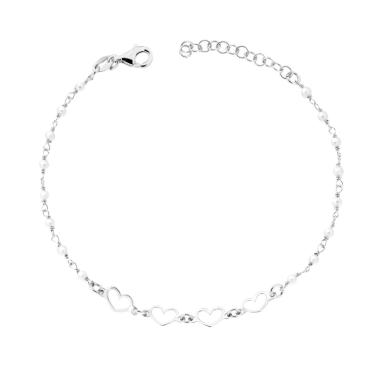 Bracciale con Cuori e Perle in ARGENTO 925 Galvanica Rodio
