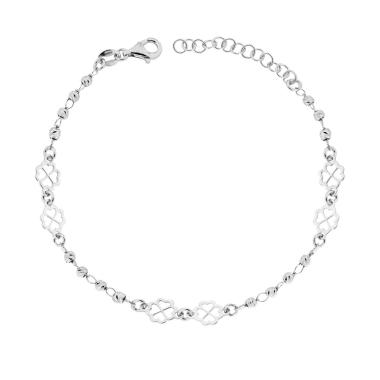 Bracciale con Palline Slash e Quadrifogli in ARGENTO 925 Galvanica Rodio<BR>